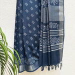 Load image into Gallery viewer, Amrit Indigo Handblock Cotton Linen Saree
