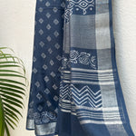 Load image into Gallery viewer, Amrit Indigo Handblock Cotton Linen Saree
