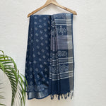Load image into Gallery viewer, Amrit Indigo Handblock Cotton Linen Saree
