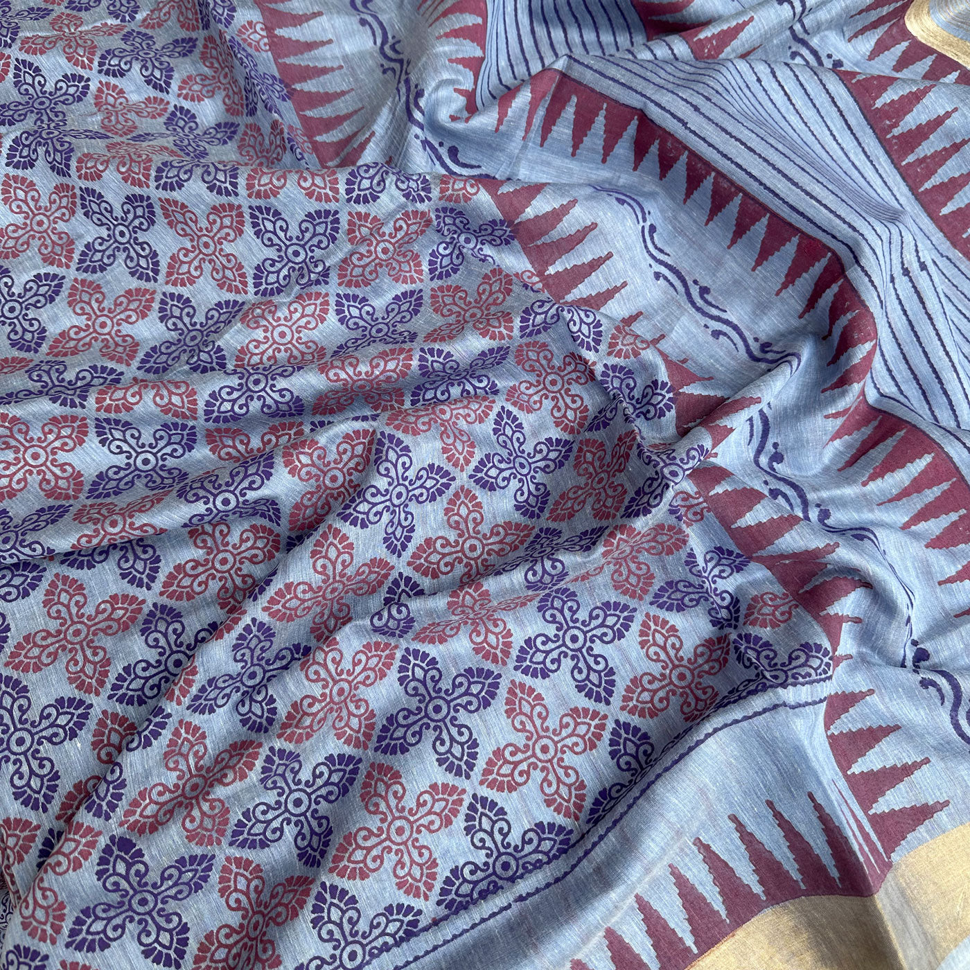 Ananta Handblock Printed Silk Linen Saree