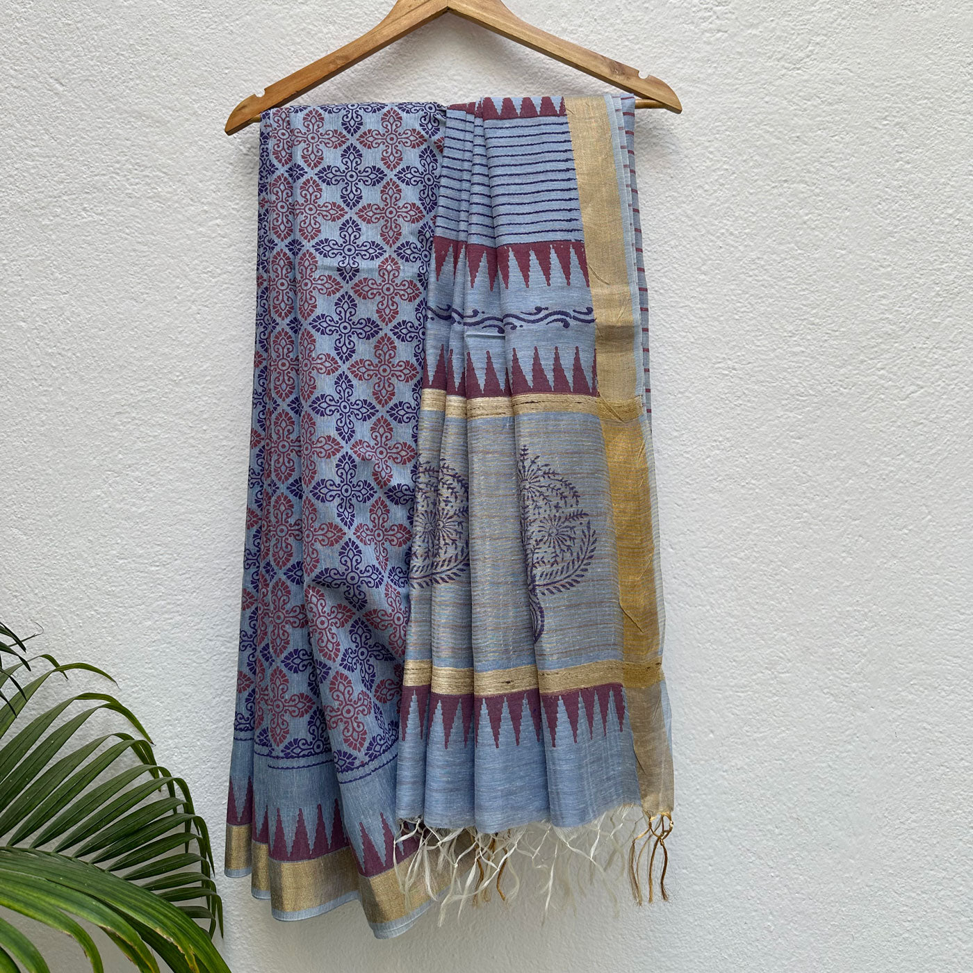 Ananta Handblock Printed Silk Linen Saree