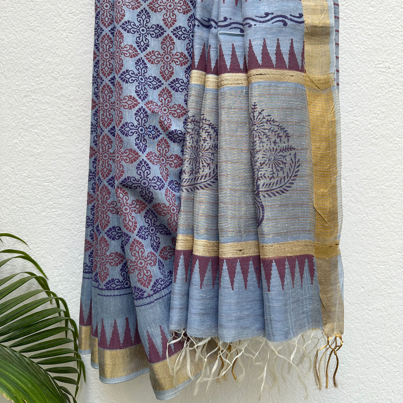 Ananta Handblock Printed Silk Linen Saree