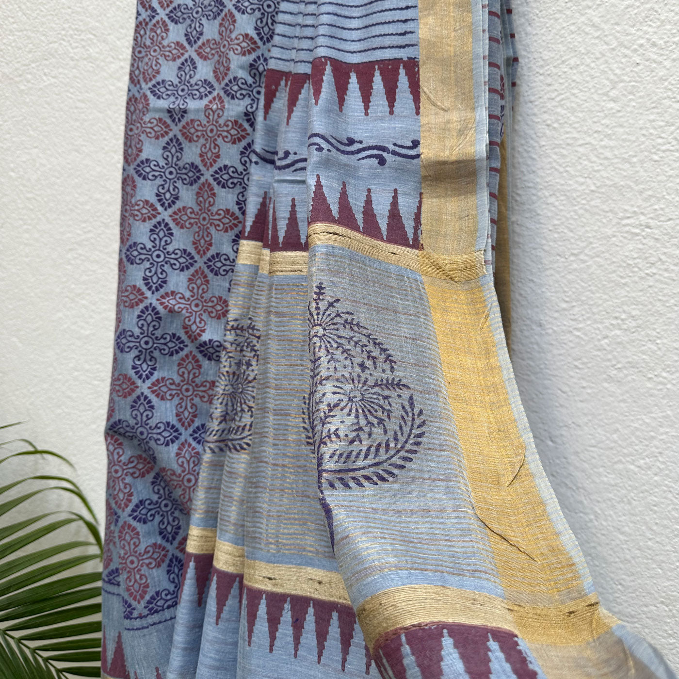 Ananta Handblock Printed Silk Linen Saree