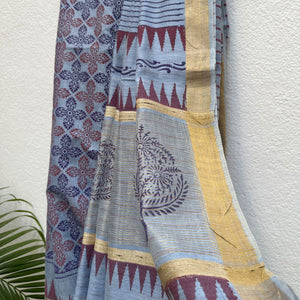 Ananta Handblock Printed Silk Linen Saree