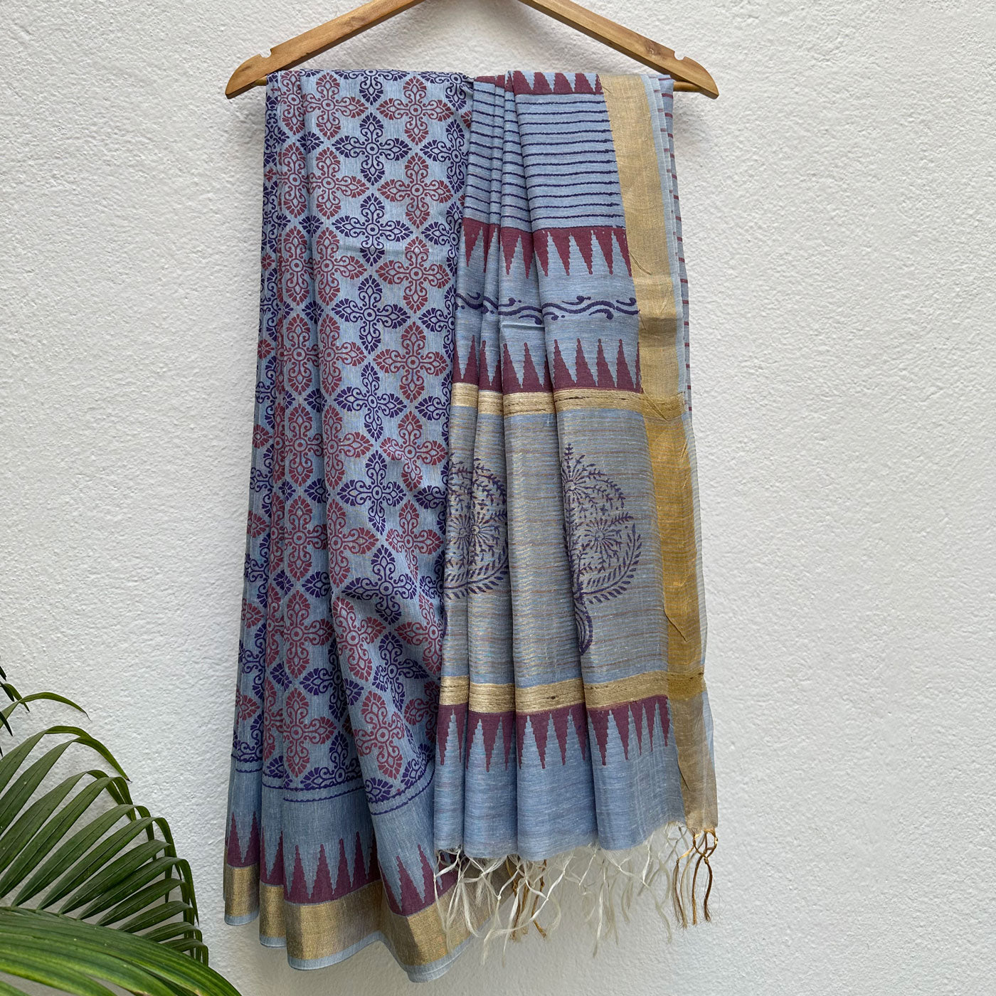 Ananta Handblock Printed Silk Linen Saree