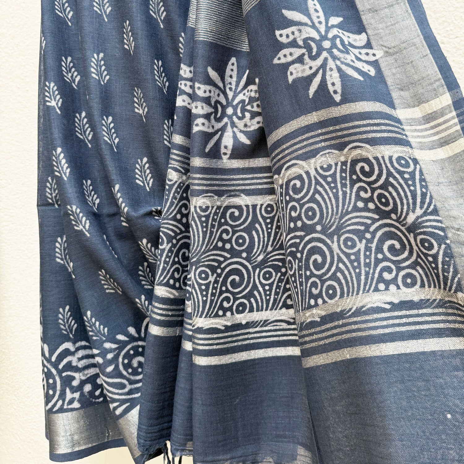 Anantaa Indigo Hand Block Cotton Linen Saree