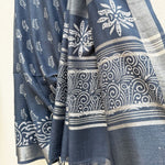 Load image into Gallery viewer, Anantaa Indigo Hand Block Cotton Linen Saree
