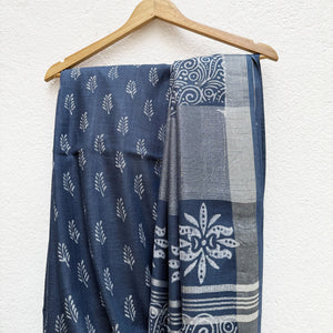 Anantaa Indigo Hand Block Cotton Linen Saree
