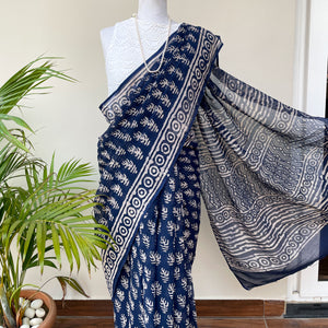 Anantaa Indigo Handblock Kota Doria Saree