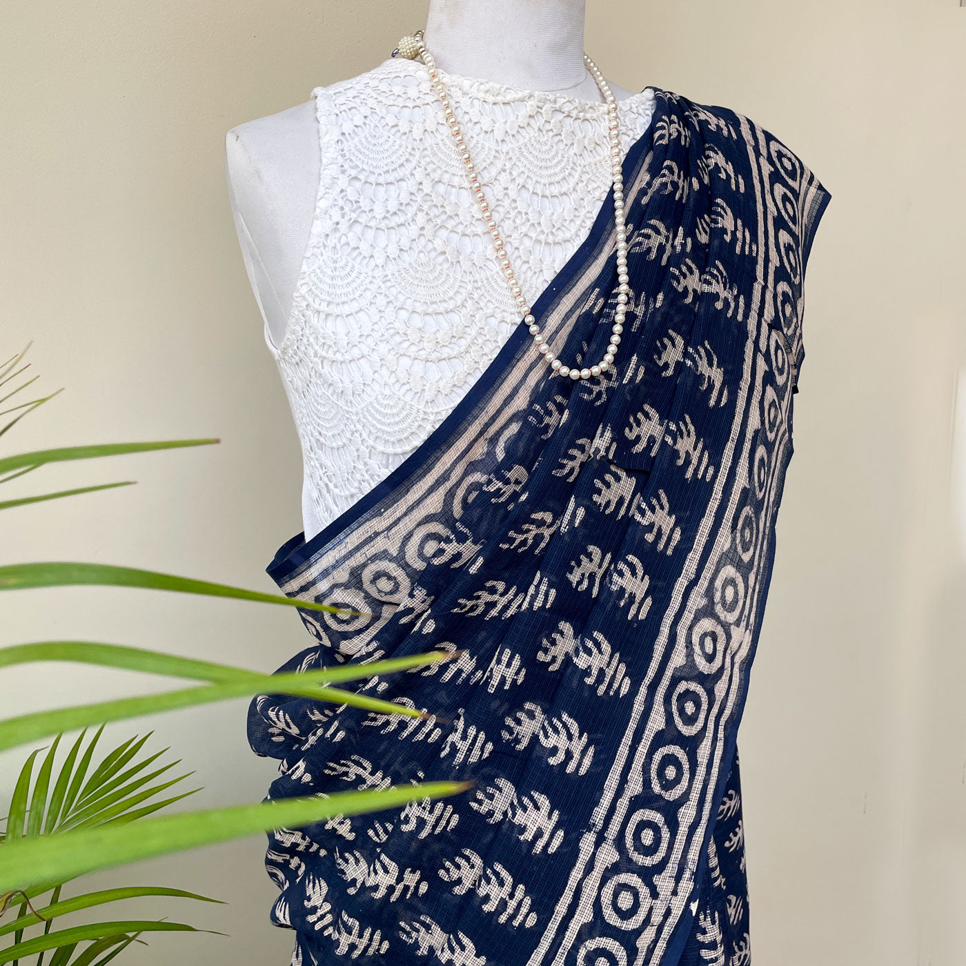 Anantaa Indigo Handblock Kota Doria Saree