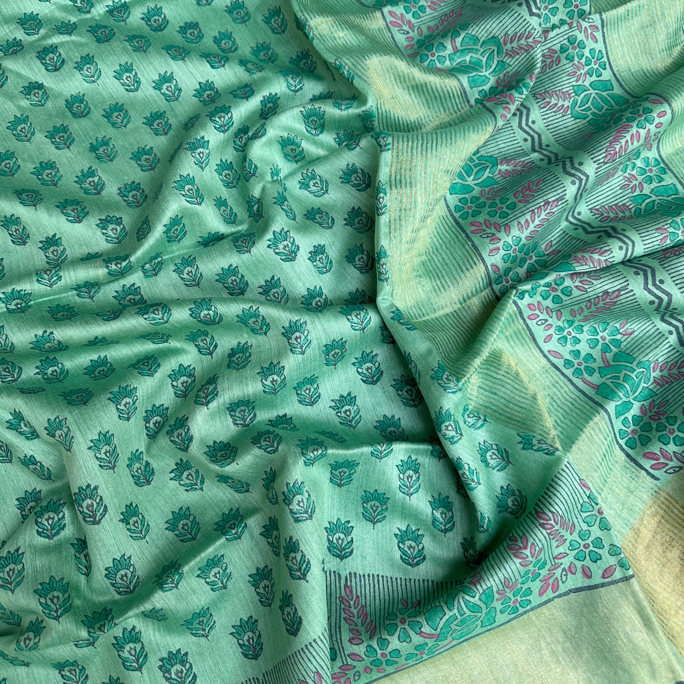 Anuradha Handblock Printed Moonga Silk Saree