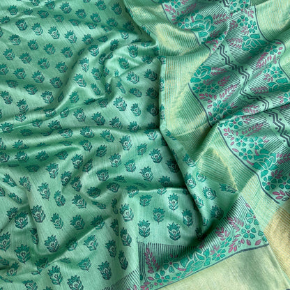 Anuradha Handblock Printed Moonga Silk Saree