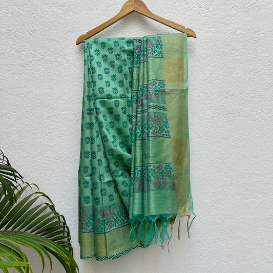 Anuradha Handblock Printed Moonga Silk Saree