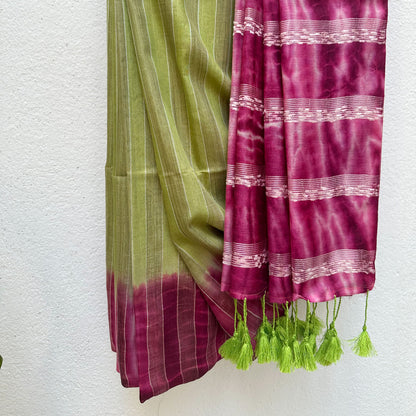 Apple Blossom Shibori Cotton Silk Saree