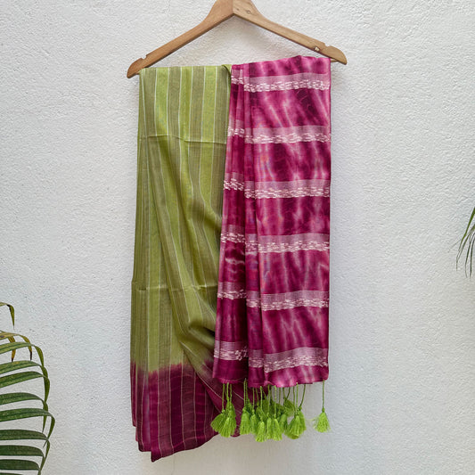 Apple Blossom Shibori Cotton Silk Saree