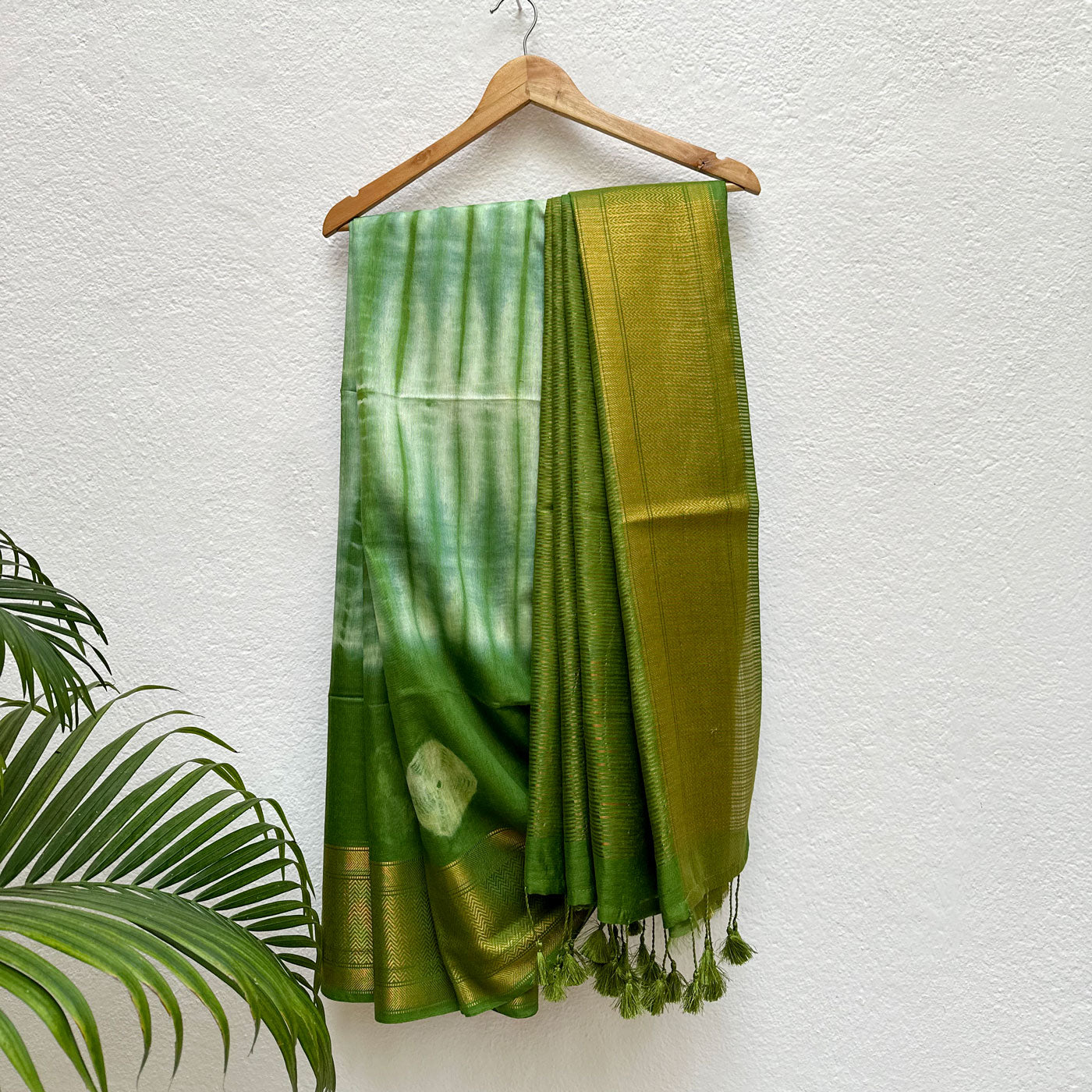 Artichoke Green Bandhani Shibori Cotton Silk Saree
