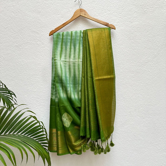 Artichoke Green Bandhani Shibori Cotton Silk Saree