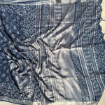 Load image into Gallery viewer, Bahula Indigo Hand Block Cotton Linen Saree
