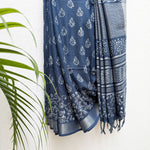 Load image into Gallery viewer, Bahula Indigo Hand Block Cotton Linen Saree
