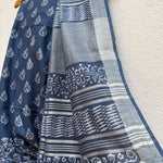 Load image into Gallery viewer, Bahula Indigo Hand Block Cotton Linen Saree
