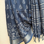Load image into Gallery viewer, Bahula Indigo Hand Block Cotton Linen Saree
