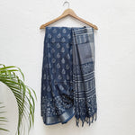 Load image into Gallery viewer, Bahula Indigo Hand Block Cotton Linen Saree
