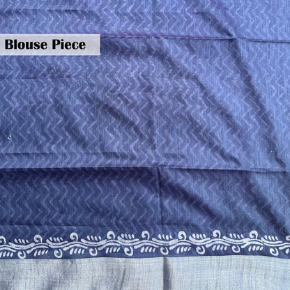 Bahula Indigo Hand Block Printed Cotton Silk Saree