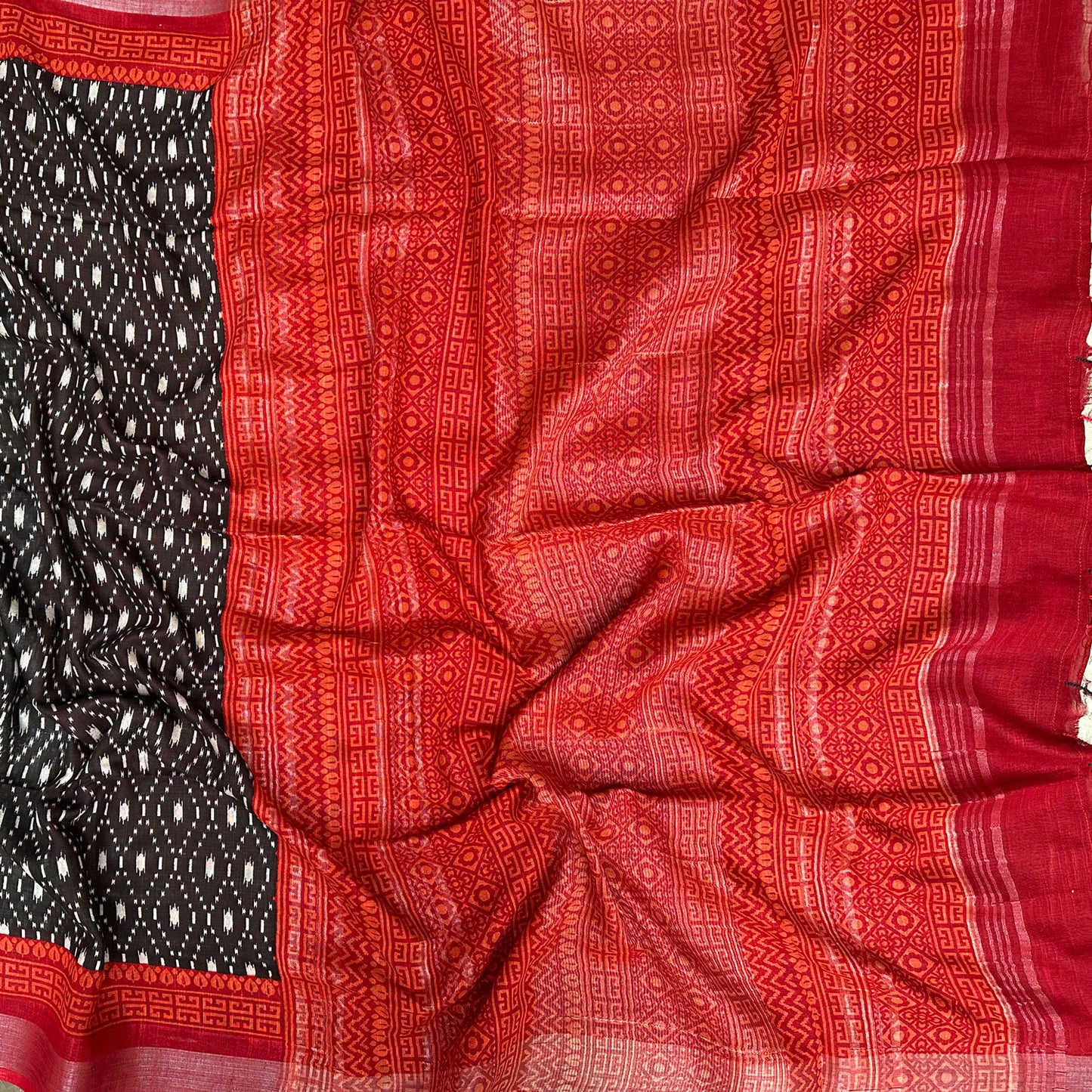 Black Argyle Cotton Linen Saree