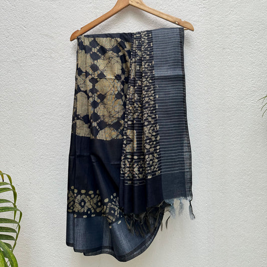 Black Beauty Batik Cotton Silk Saree