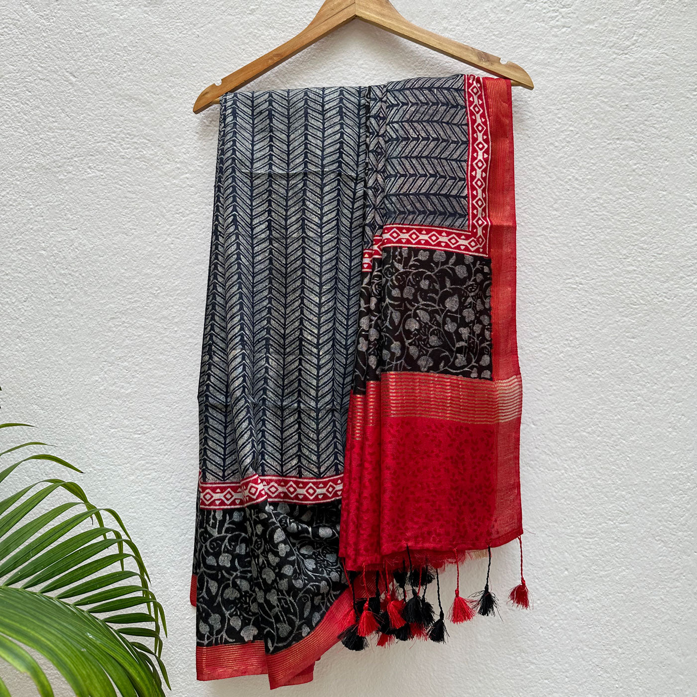 Black Honey Handblock Cotton Viscose Silk Saree