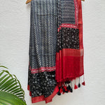 Load image into Gallery viewer, Black Honey Handblock Cotton Viscose Silk Saree
