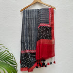 Load image into Gallery viewer, Black Honey Handblock Cotton Viscose Silk Saree
