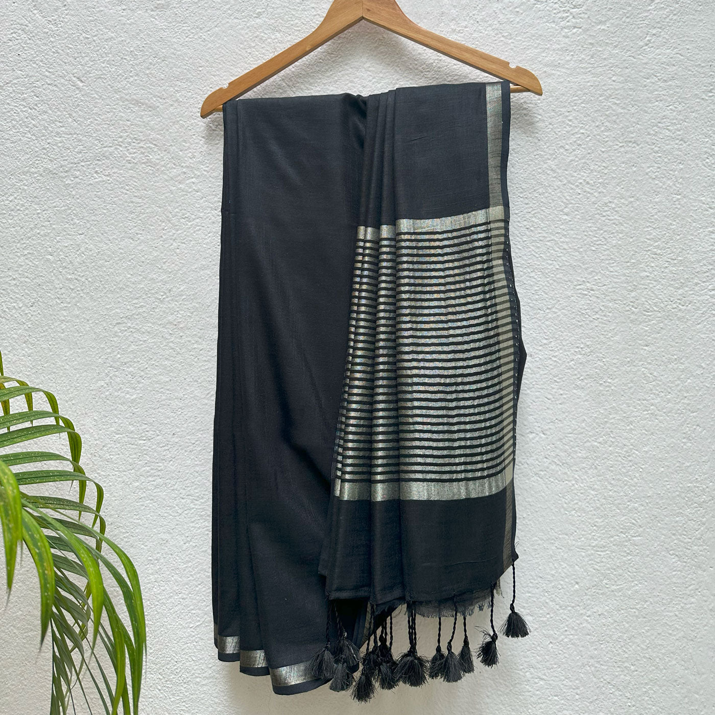 Slate Grey Cotton Saree with Printed Blouse