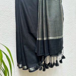 Slate Grey Cotton Saree with Printed Blouse