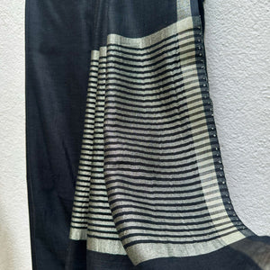 Slate Grey Cotton Saree with Printed Blouse