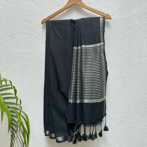 Slate Grey Cotton Saree with Printed Blouse