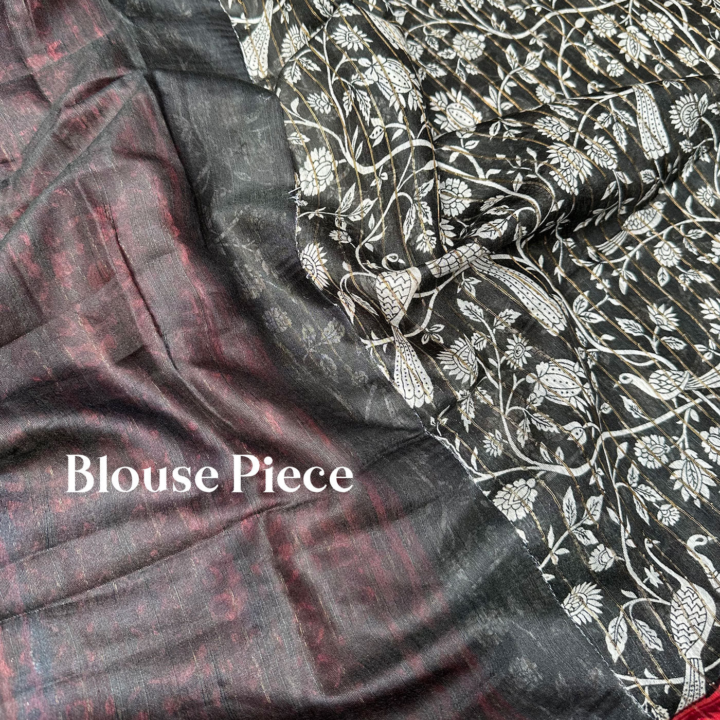 Black Peacock Cotton Silk Printed Saree