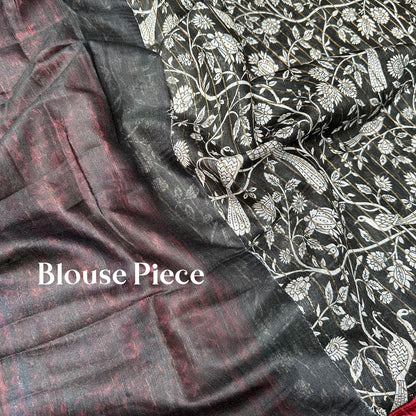 Black Peacock Cotton Silk Printed Saree