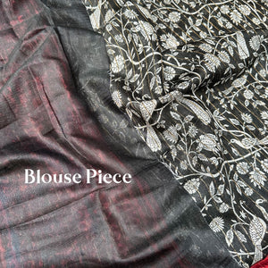 Black Peacock Cotton Silk Printed Saree