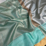 Load image into Gallery viewer, Blue Lagoon Zari Linen Saree
