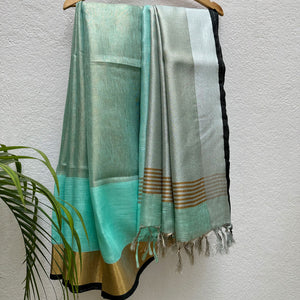 Blue Lagoon Zari Linen Saree