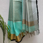 Load image into Gallery viewer, Blue Lagoon Zari Linen Saree
