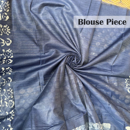 Blueberry Batik Cotton Silk Saree