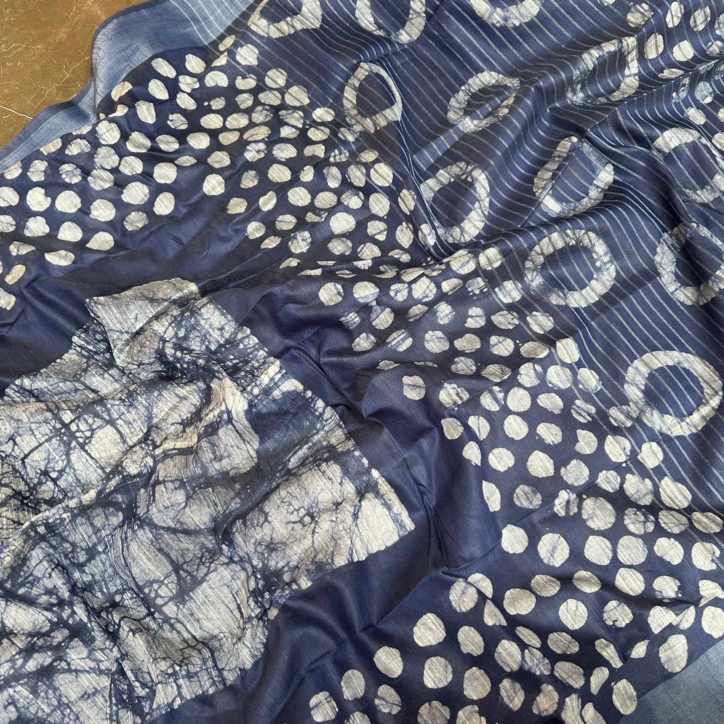 Blueberry Batik Cotton Silk Saree