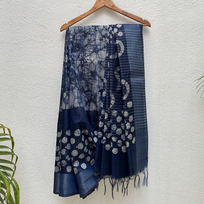 Blueberry Batik Cotton Silk Saree
