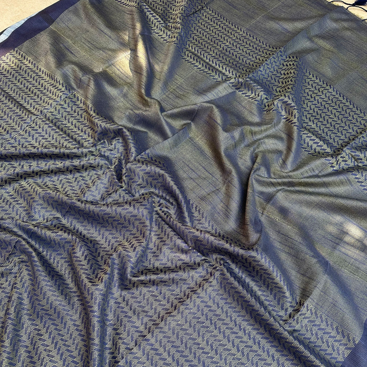 Blueprint Cotton Bamboo Silk Saree