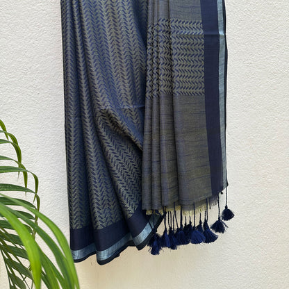 Blueprint Cotton Bamboo Silk Saree