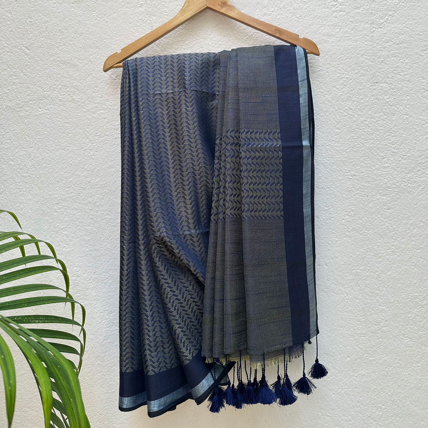 Blueprint Cotton Bamboo Silk Saree