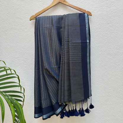 Blueprint Cotton Bamboo Silk Saree
