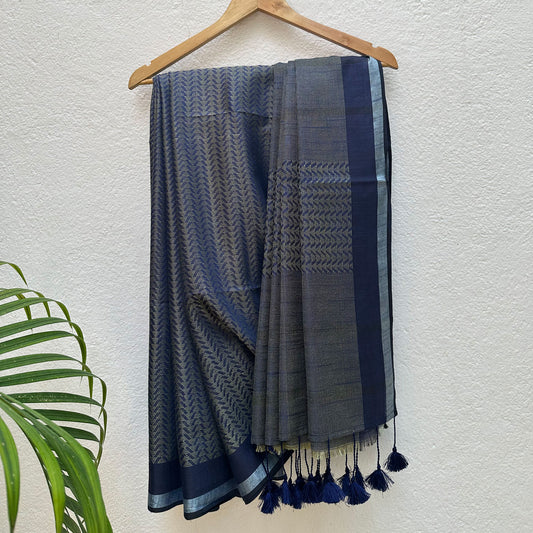 Blueprint Cotton Bamboo Silk Saree